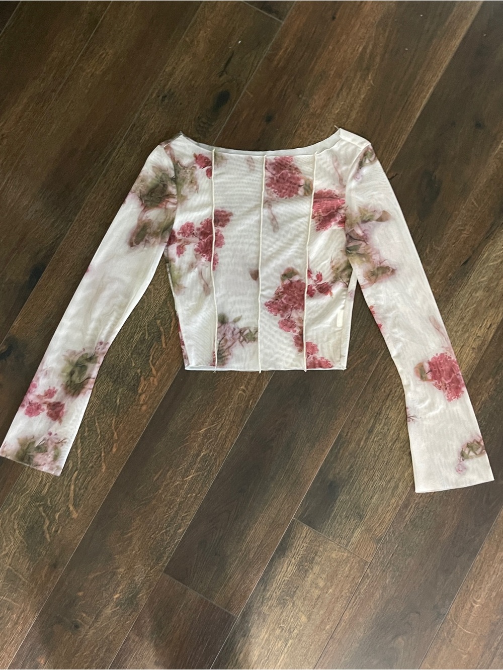 Sheer Floral Long-Sleeve Cropped Top - Pink Floral